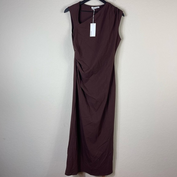 Reformation Amiah Knit One Shoulder Maxi Dress in Cafe Size XL NWT - Picture 4 of 11